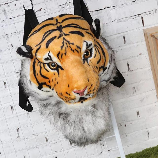 Realistic Lion and Tiger Head Plush Backpack