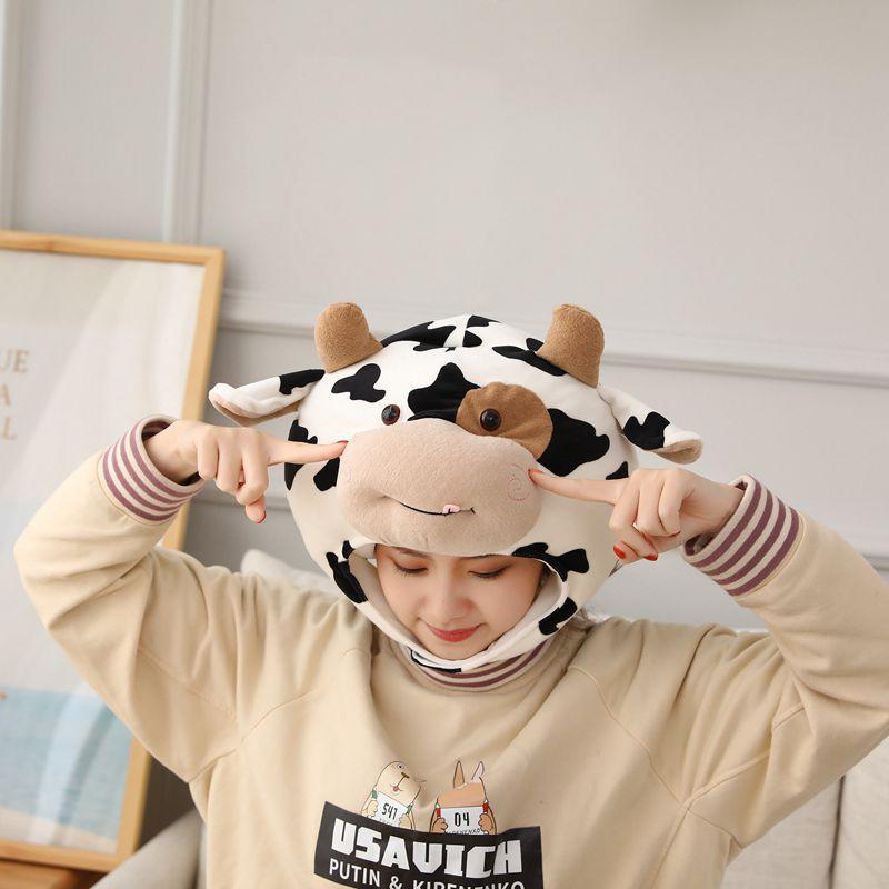 Cow head plush hat, stuffed animals