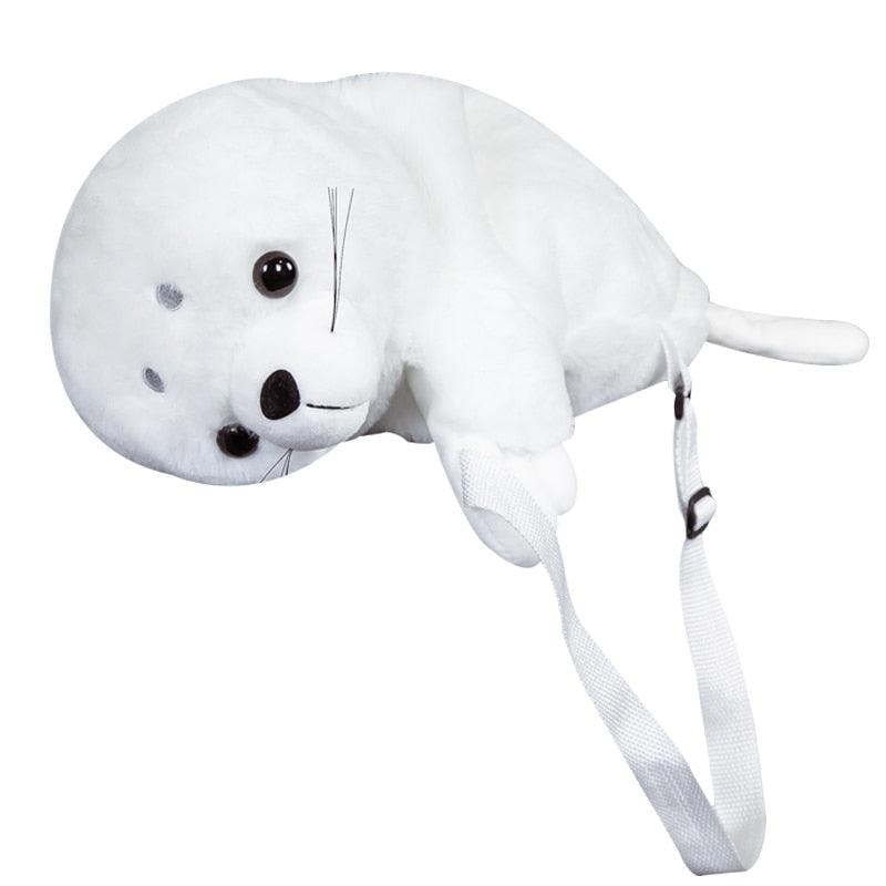 Kawaii White Seal Plush Backpack