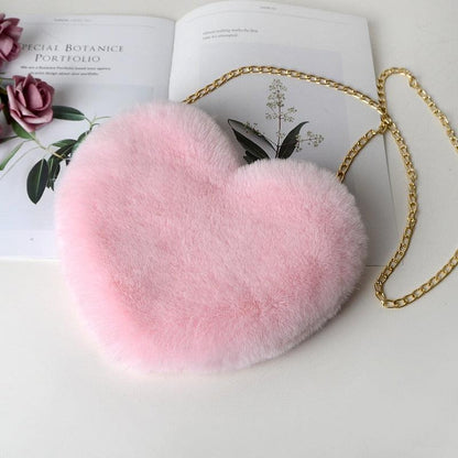 Kawaii Faux Fur Heart Shaped Bags