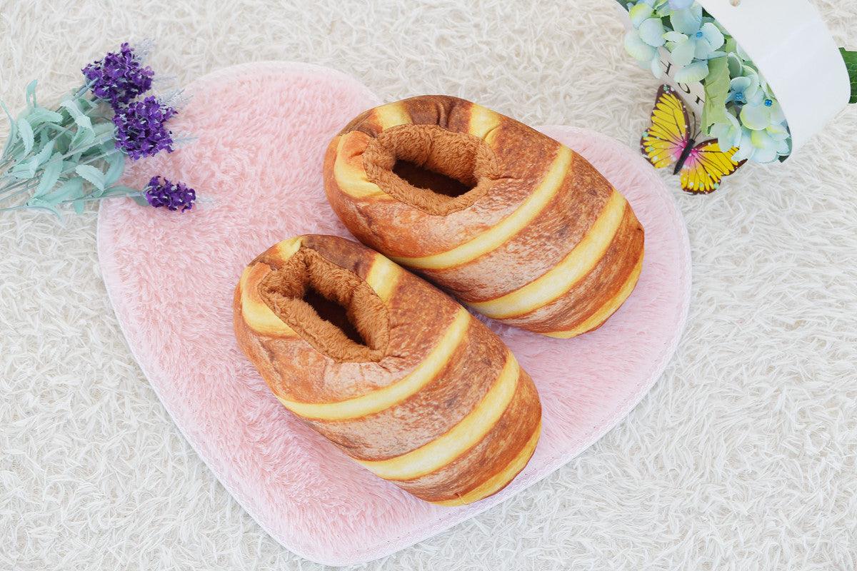 Plush baked bread slippers