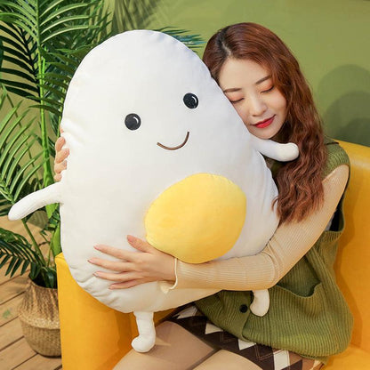 Plush pillow with egg and egg yolk