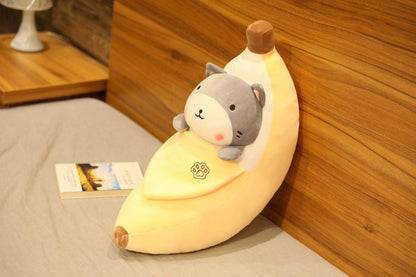 Jouet peluche créatif en forme de cochon qui pèle les bananes