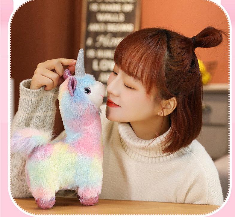 Kawaii Rainbow Unicorn Alpaca Plush Toy, Great Gift for Kids