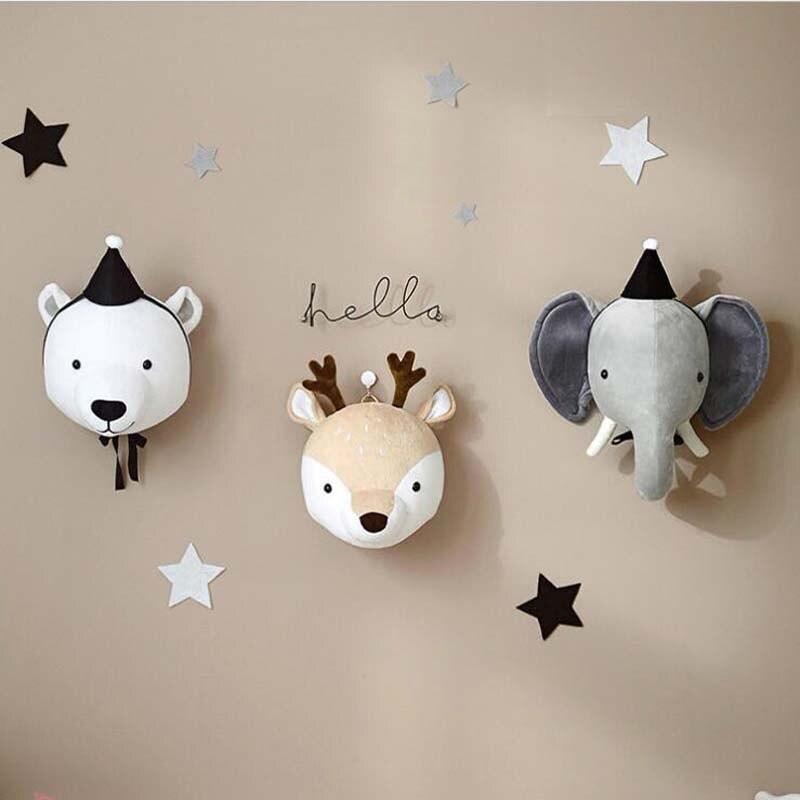 Cute Animals Elephant Head Stuffed Plush Doll Children's Room Decoration