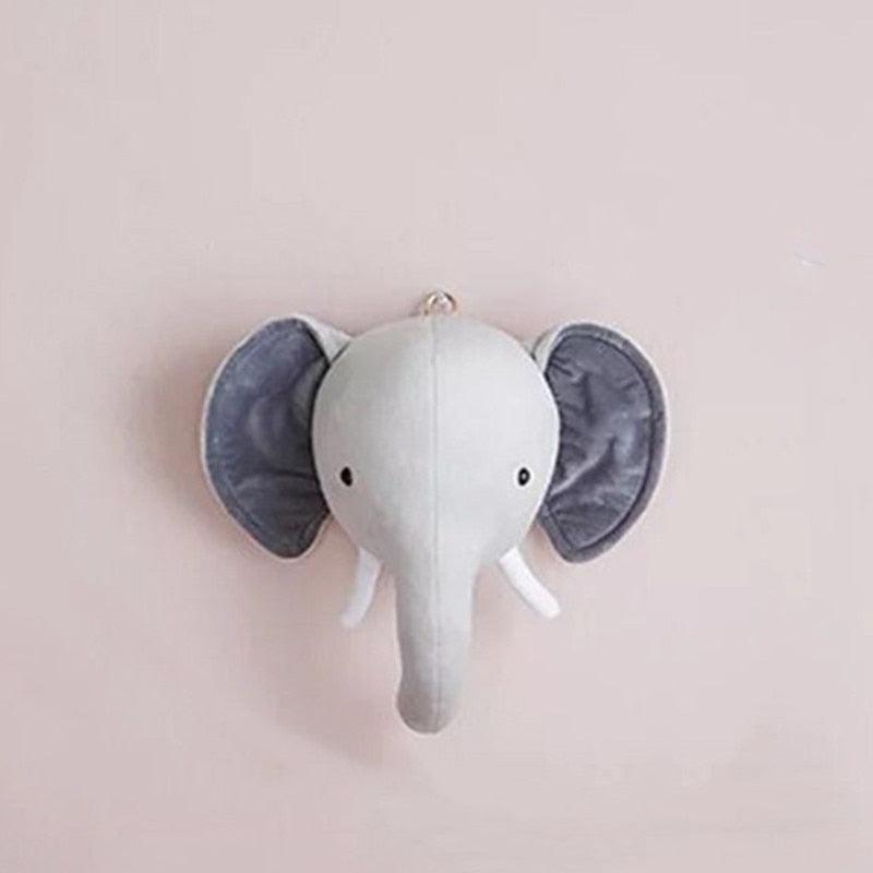 Animaux Mignons Tête d'Eléphant Poupée en Peluche Rembourrée Décoration Chambre d'Enfant