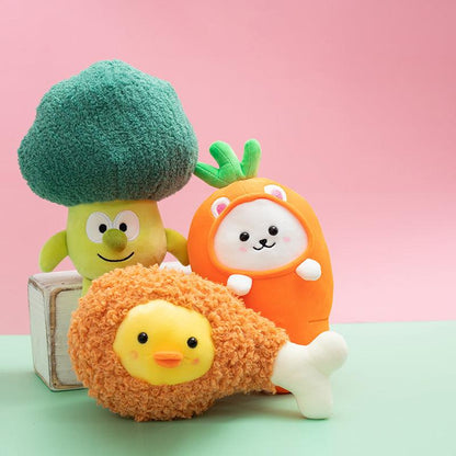 Légumes et animaux en peluche