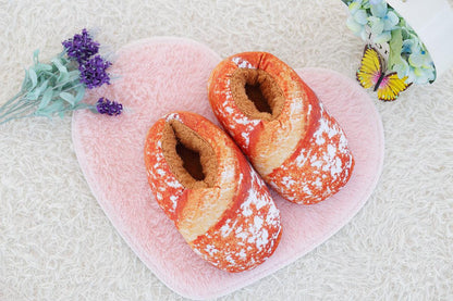 Plush baked bread slippers