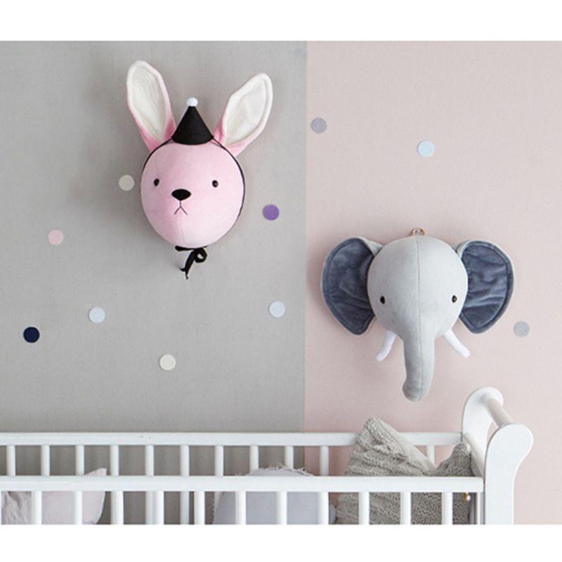 Elephant Rabbit Deer Animal Head Wall Mounted Plush Doll for Kids