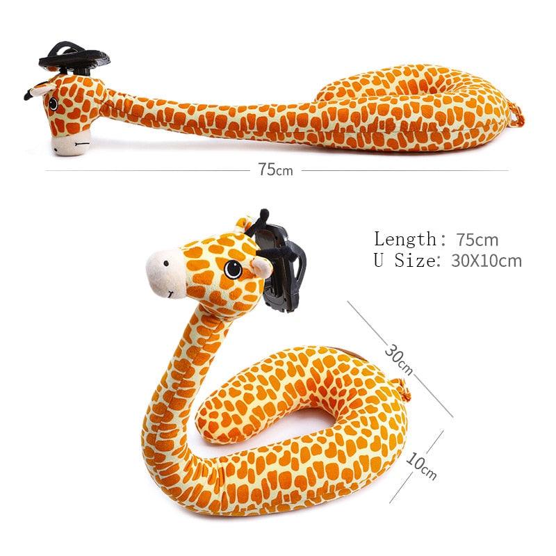 12" x 29.5" Creative 2 in 1 Plush U-Shaped Pillow with Different Animal Shapes and Lazy Phone Holder