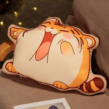 Tiger plush pillow with funny expression