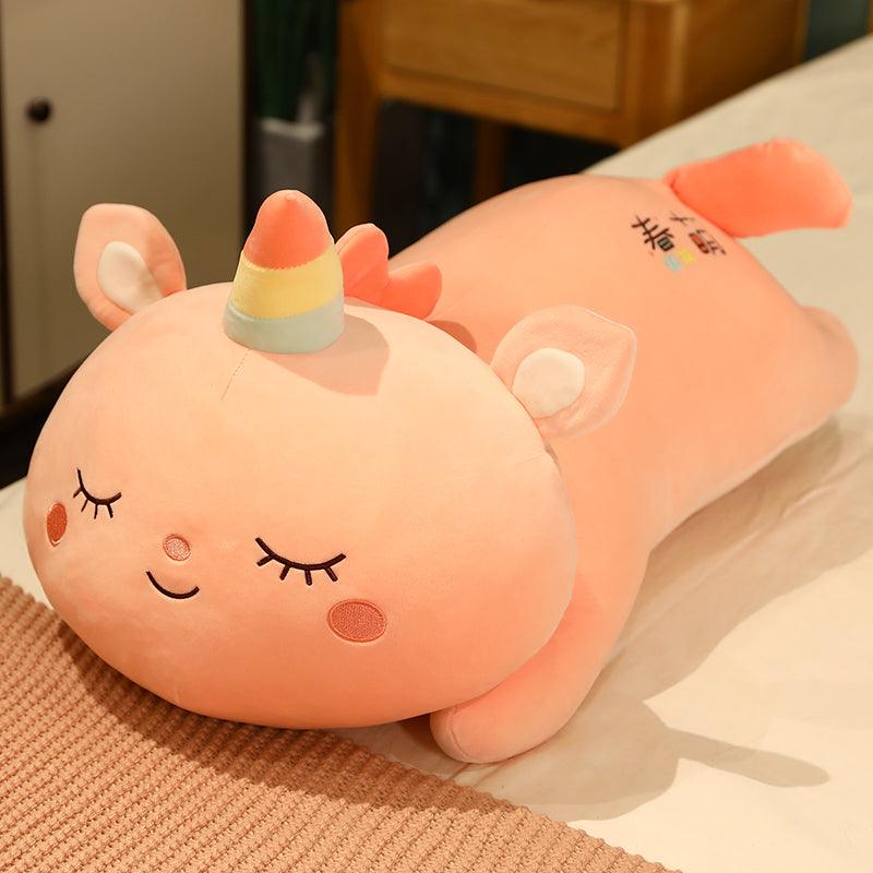 Oreiller en Peluche Longue Licorne Rose