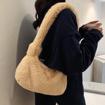 Sac à bandoulière en peluche de couleur unie