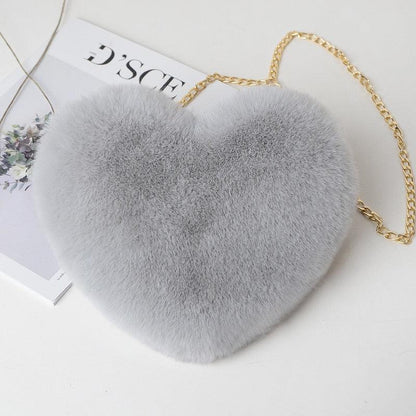 Kawaii Faux Fur Heart Shaped Bags