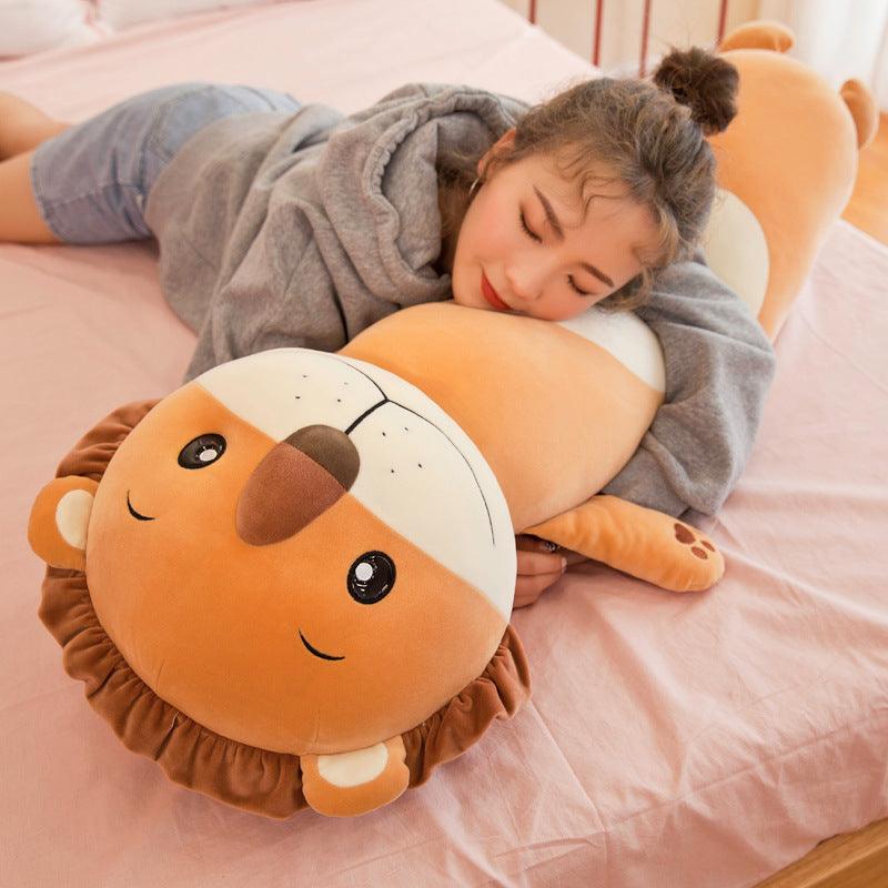 Plush doll with long, cylindrical pillow