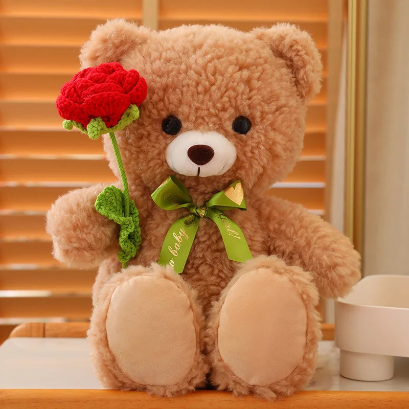 Teddy bear in love with flowers