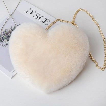 Kawaii Faux Fur Heart Shaped Bags