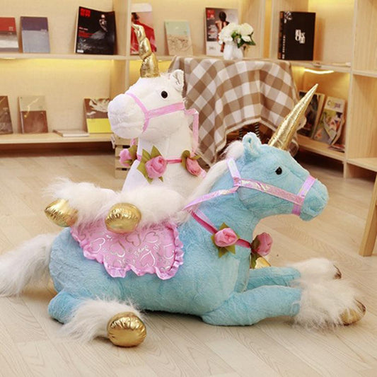 39" Large Majestic Unicorn Peluche Doll with Saddle