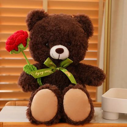 Teddy bear in love with flowers