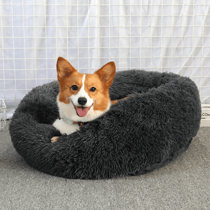 Round plush dog bed, waterproof and super soft bottom