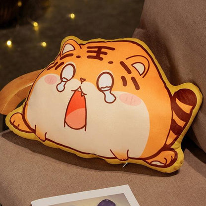 Tiger plush pillow with funny expression