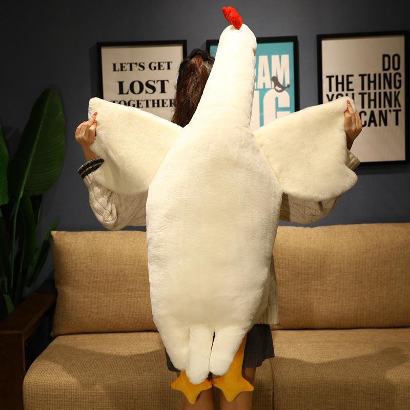 Giant yellow and white chicken plush toy, perfect as a body pillow