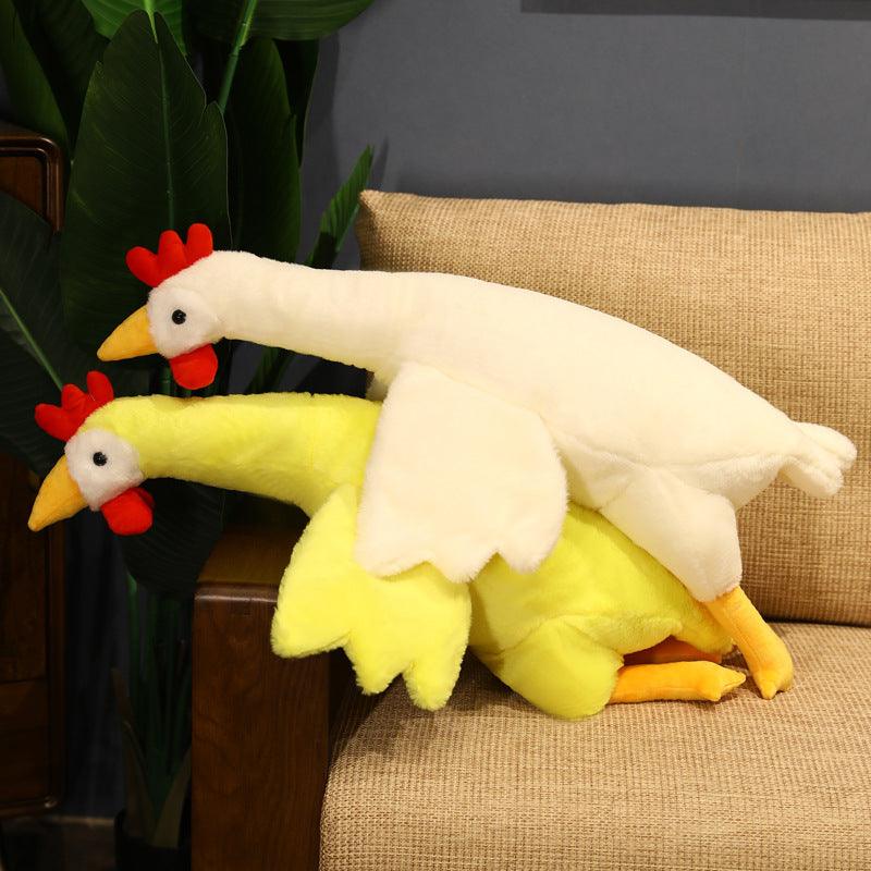 Peluche poulets géants jaunes et blancs, parfaits comme oreiller pour le corps