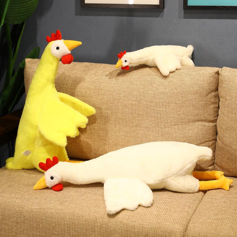 Giant yellow and white chicken plush toy, perfect as a body pillow