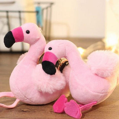 Porte-clés en peluche flamant rose