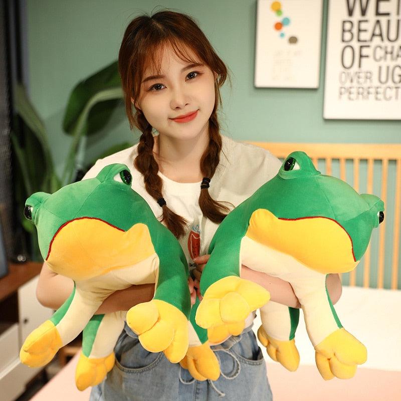 Realistic green frog plush toy