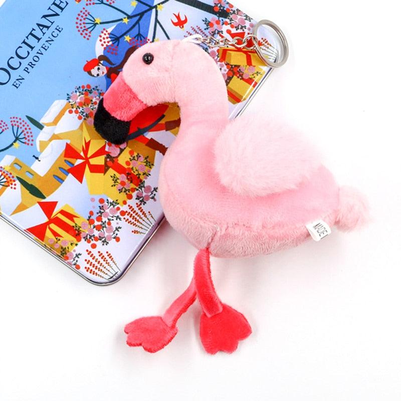 Porte-clés en peluche flamant rose