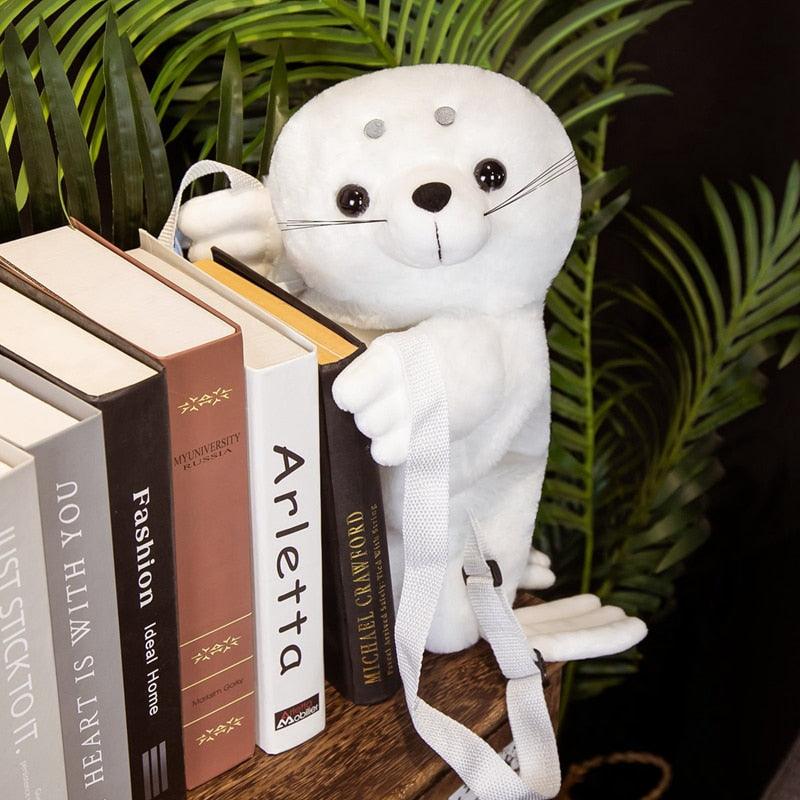 Kawaii White Seal Plush Backpack