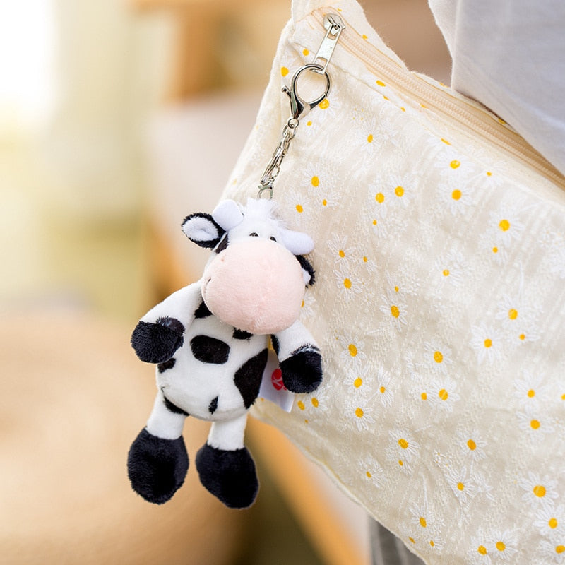 Cute little cow plush toy with keychain