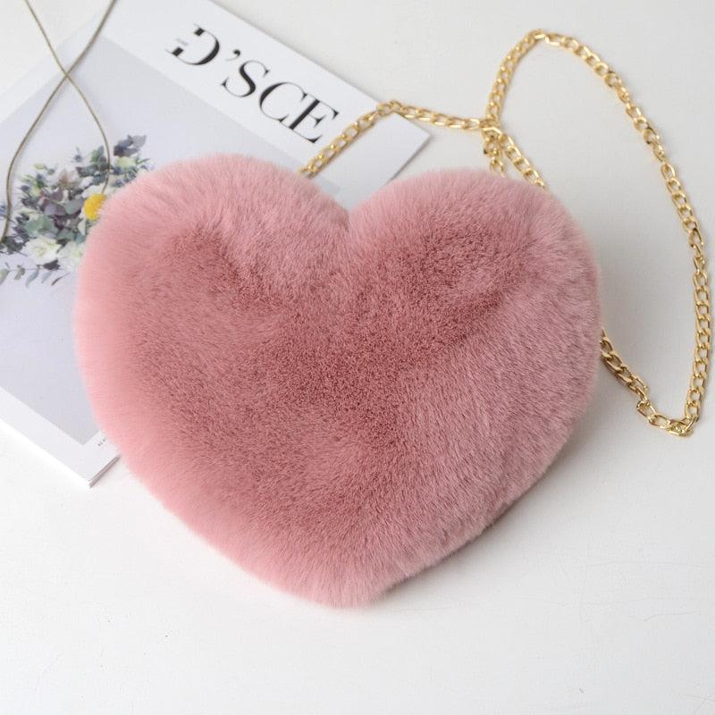 Kawaii Faux Fur Heart Shaped Bags