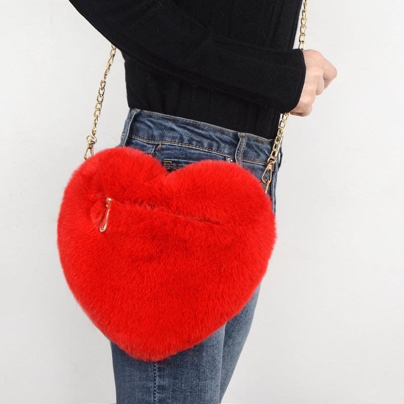 Kawaii Faux Fur Heart Shaped Bags