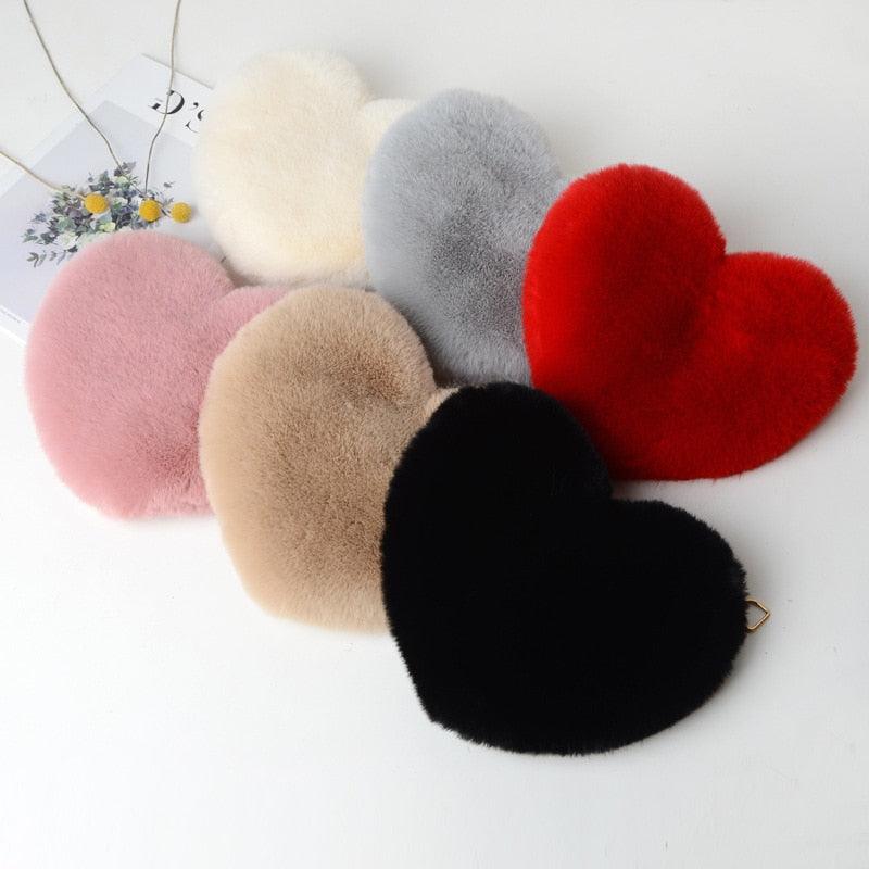 Kawaii Faux Fur Heart Shaped Bags