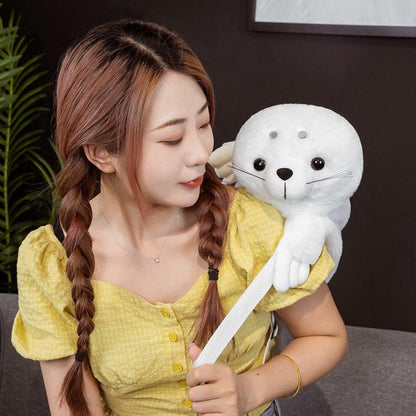 Kawaii White Seal Plush Backpack