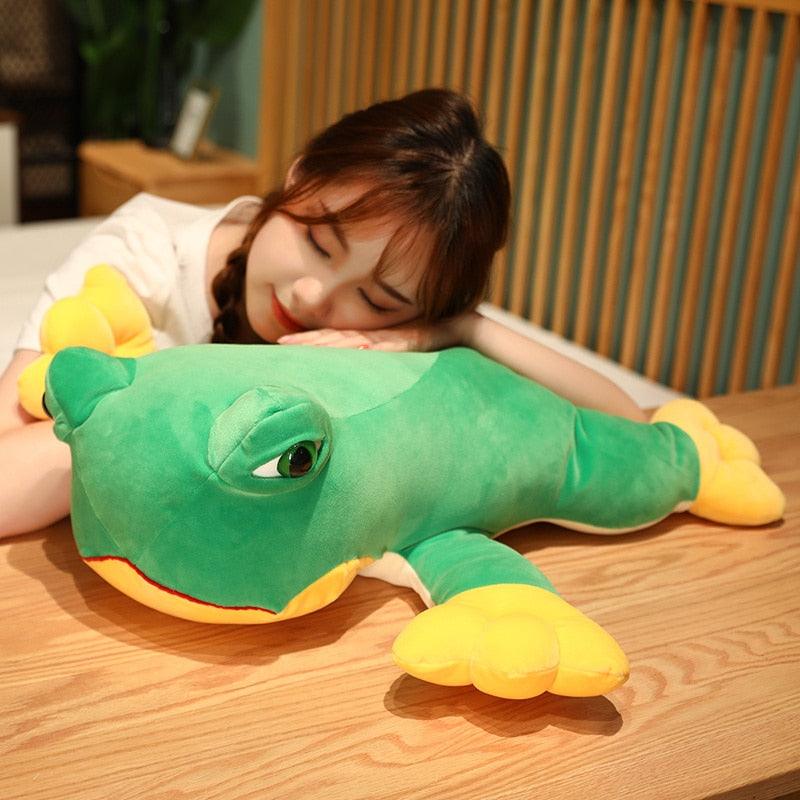 Realistic green frog plush toy