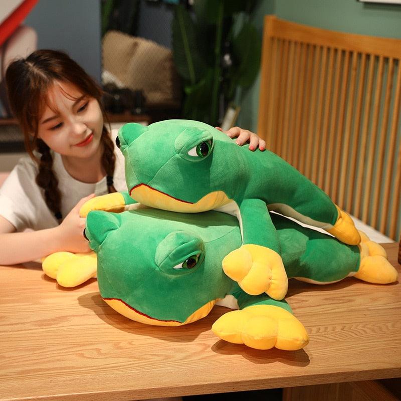 Realistic green frog plush toy