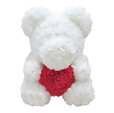 Ours en roses blanc et rouge - Peluche Center | Boutique Doudou & Peluches