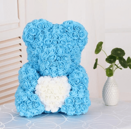 Ourson en roses bleu et blanc - Peluche Center | Boutique Doudou & Peluches