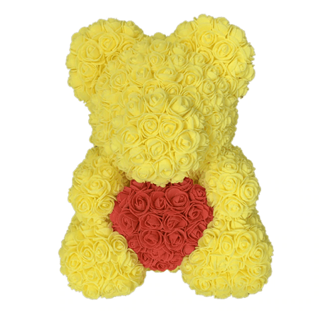 Ours en roses jaune et rouge - Peluche Center | Boutique Doudou & Peluches