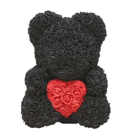 Ours en roses noir et rouge - Peluche Center | Boutique Doudou & Peluches