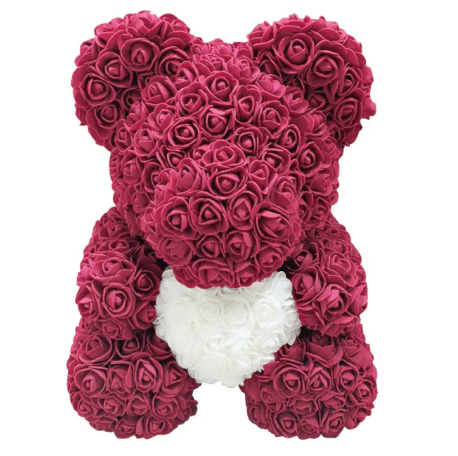 Ours en roses rouge bordeaux et blanc - Peluche Center | Boutique Doudou & Peluches