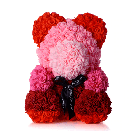 Ours en roses rouge et rose - Peluche Center | Boutique Doudou & Peluches