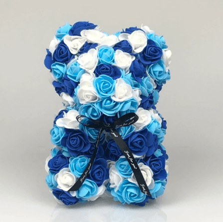 Ourson en roses bleu foncé et blanc - Peluche Center | Boutique Doudou & Peluches