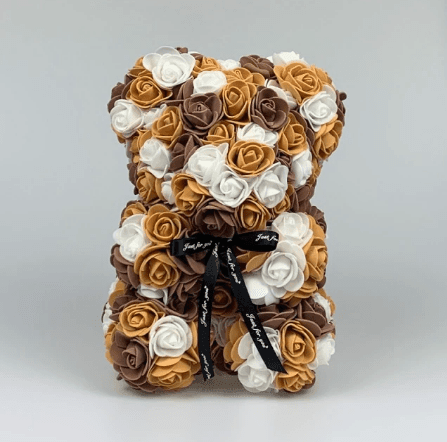 Ourson en roses marron et blanc - Peluche Center | Boutique Doudou & Peluches