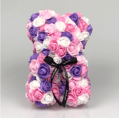 Ourson en roses violet et rose - Peluche Center | Boutique Doudou & Peluches