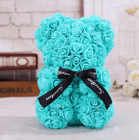 Ourson en roses bleu turquoise - Peluche Center | Boutique Doudou & Peluches