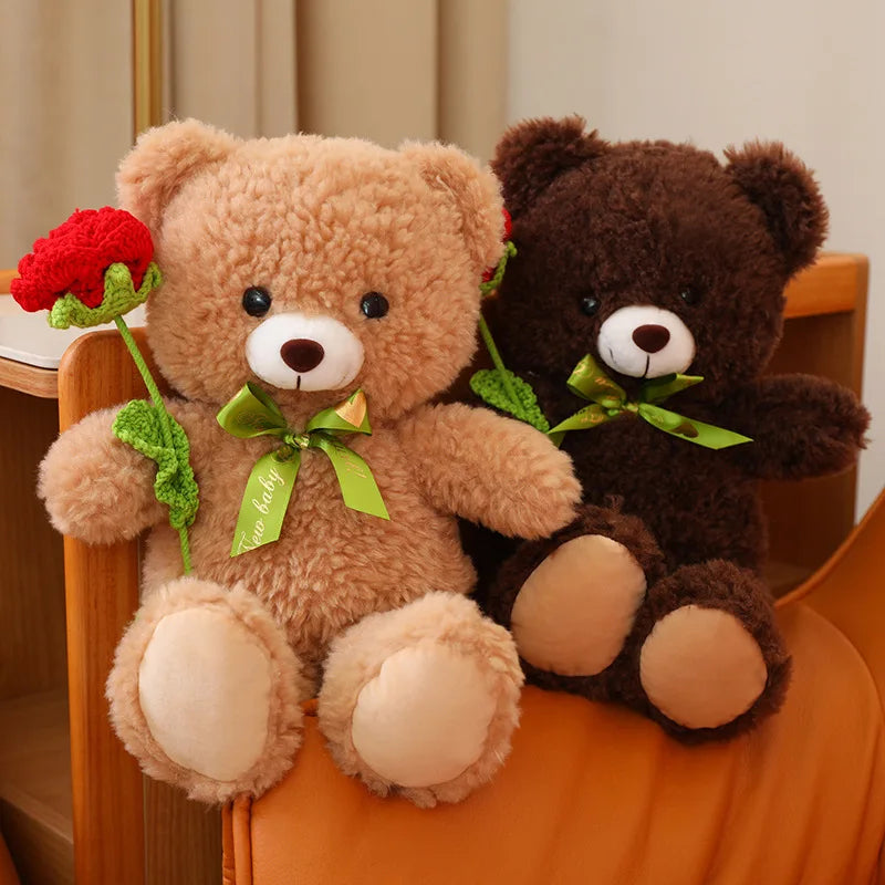 Teddy bear in love with flowers